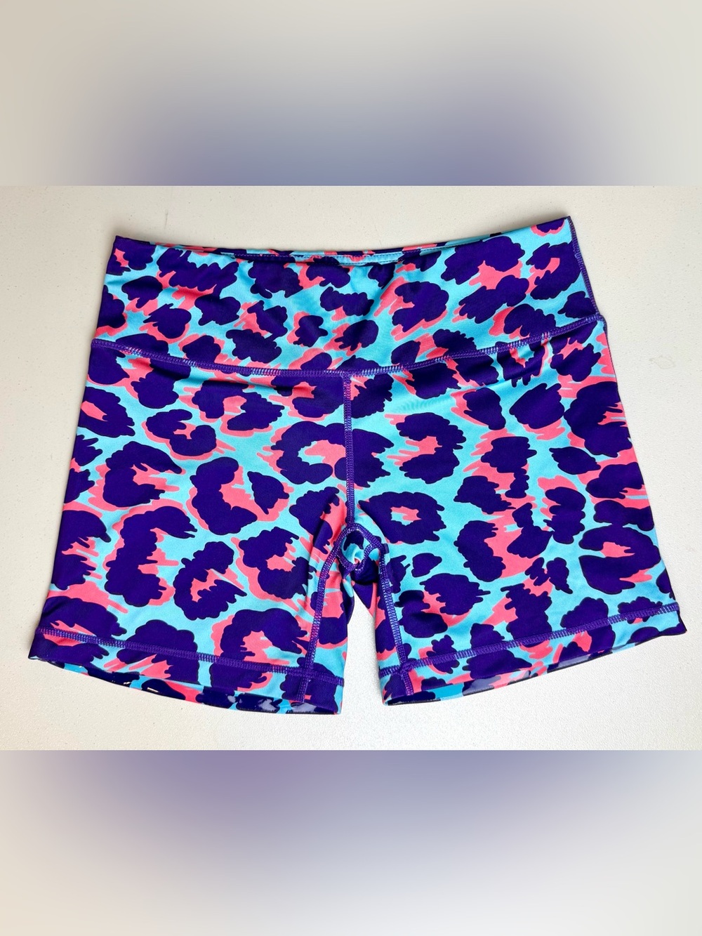 IAB | MFG No-Ride Blue Purple Pink Neon Leopard 5" Size 8 Athletic Shorts